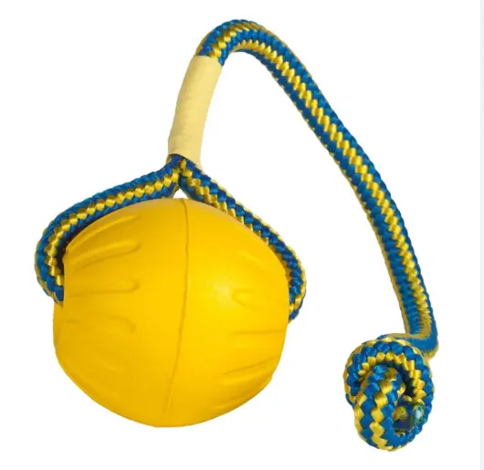 EVA FLOATING FOAM BALL DOG TOY WITH ROPE 9CM
